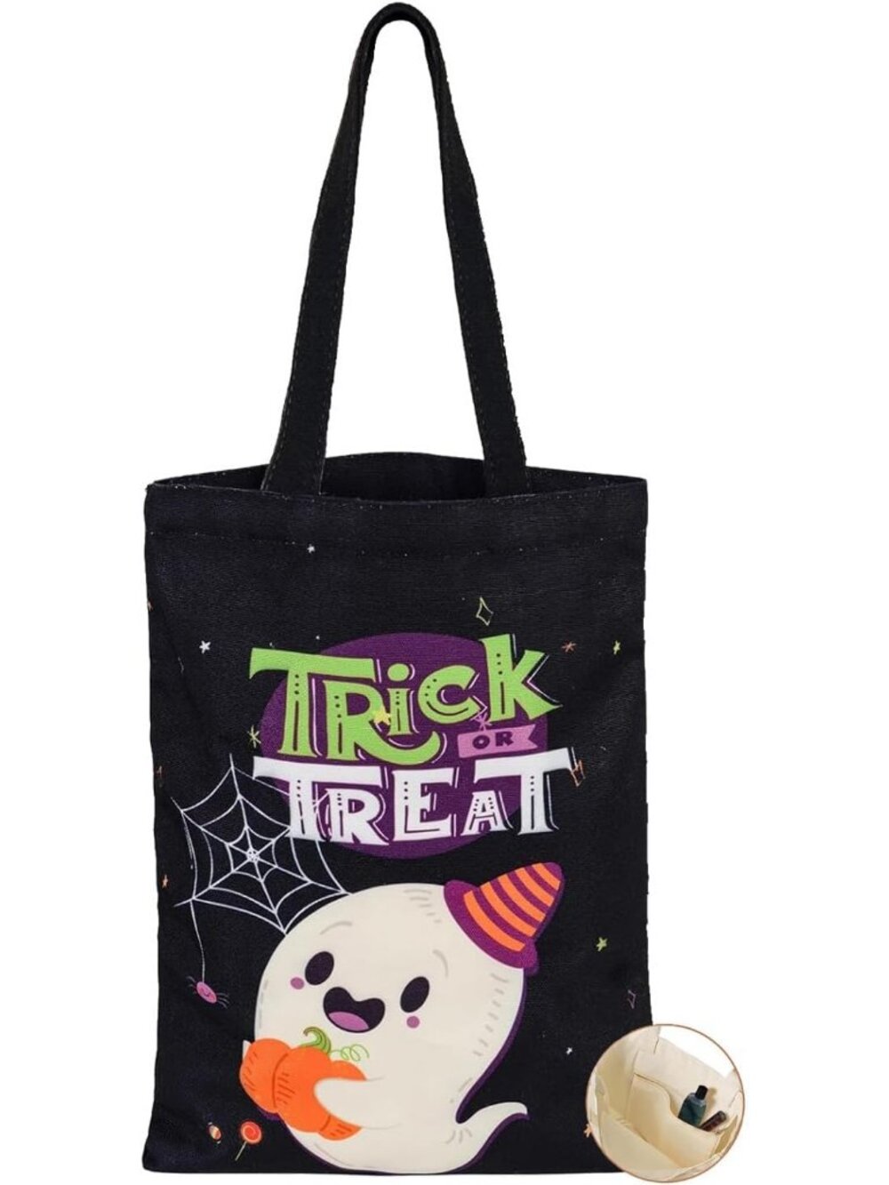 🎃Aesthetic Canvas Tote Bag with Inner Pocket Cotton Bag Trick Or Treat